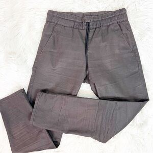 FLOG BROWN WINDOWPANE PATTERN ELASTIC WAIST TIE PANTS WOMENS SZ 30